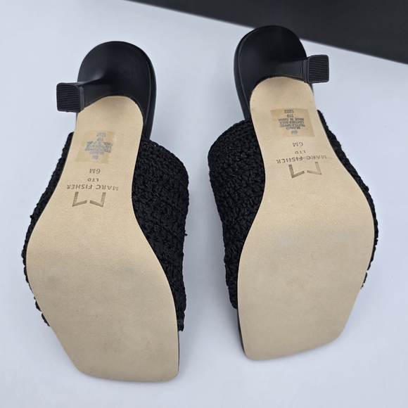 NIB Marc Fisher LTD Dako Square Toe Slip-on Heeled Dress Sandals—Black Crochet—6 - Picture 11 of 16